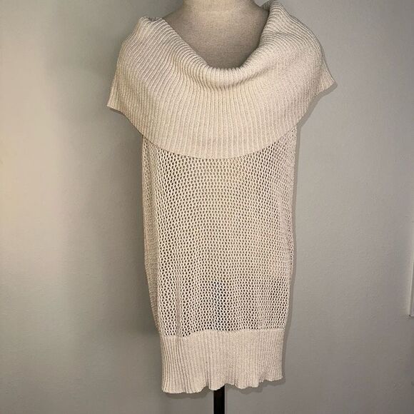 Cache Neutral Metallic Open Knit Sleeveless Sweater Silk Blend Womens Large - Picture 11 of 11